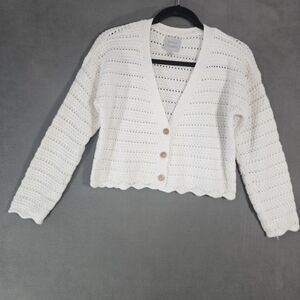 Gypsy Cloud Womens Small Open Knit Cardigan Sweater Ivory Button Up Vneck Boho